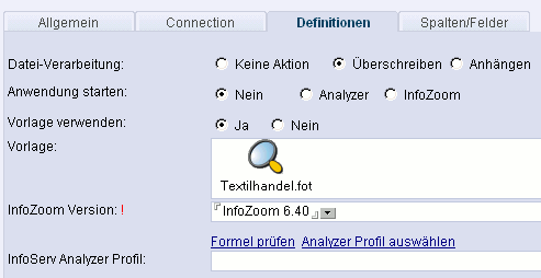 Maske Analyzer Output Modul der InfoServ Pump Grafik Analyzer Output Modul der InfoServ Pump